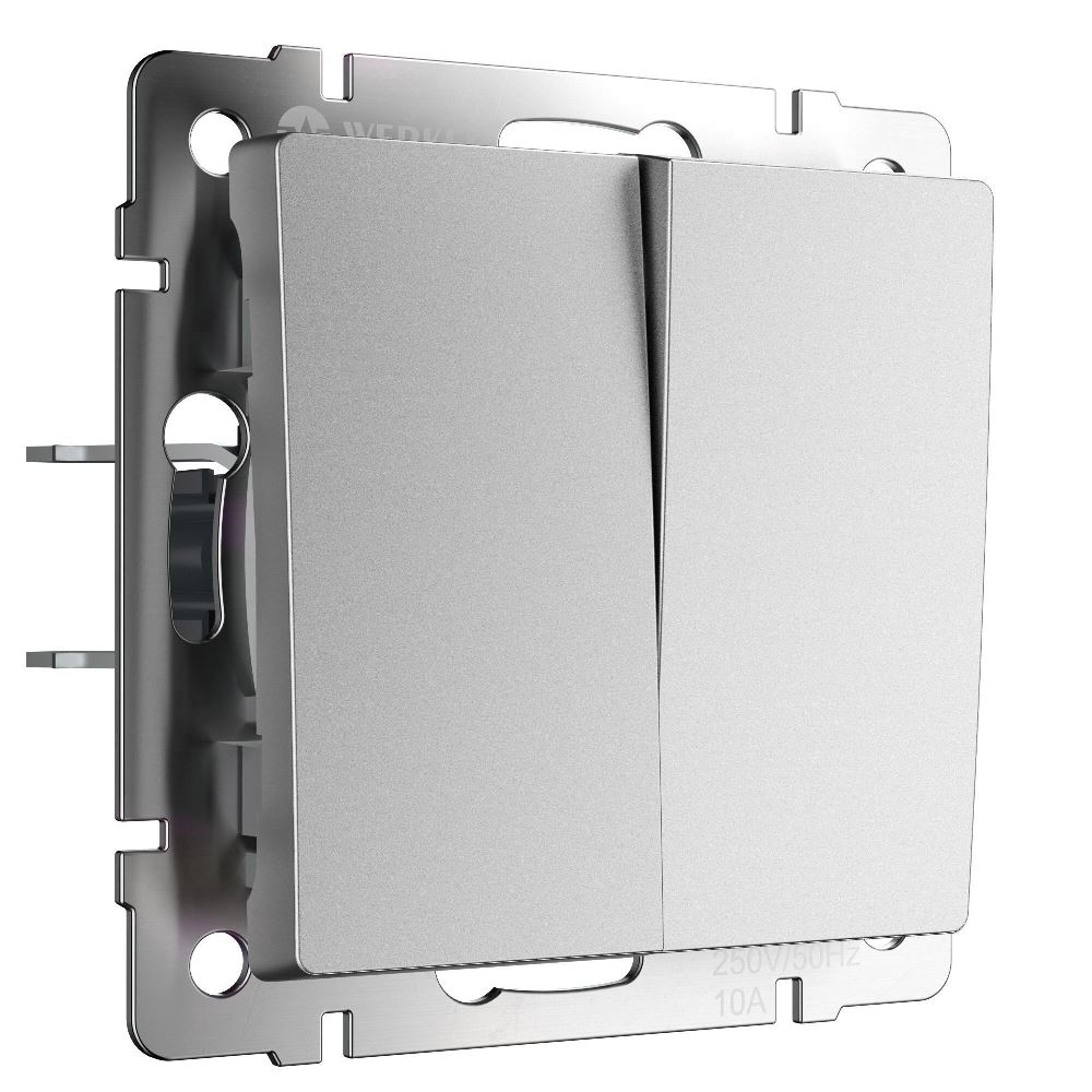 Выключатель двухклавишный встраиваемый Werkel Серебряный матовый W1120065