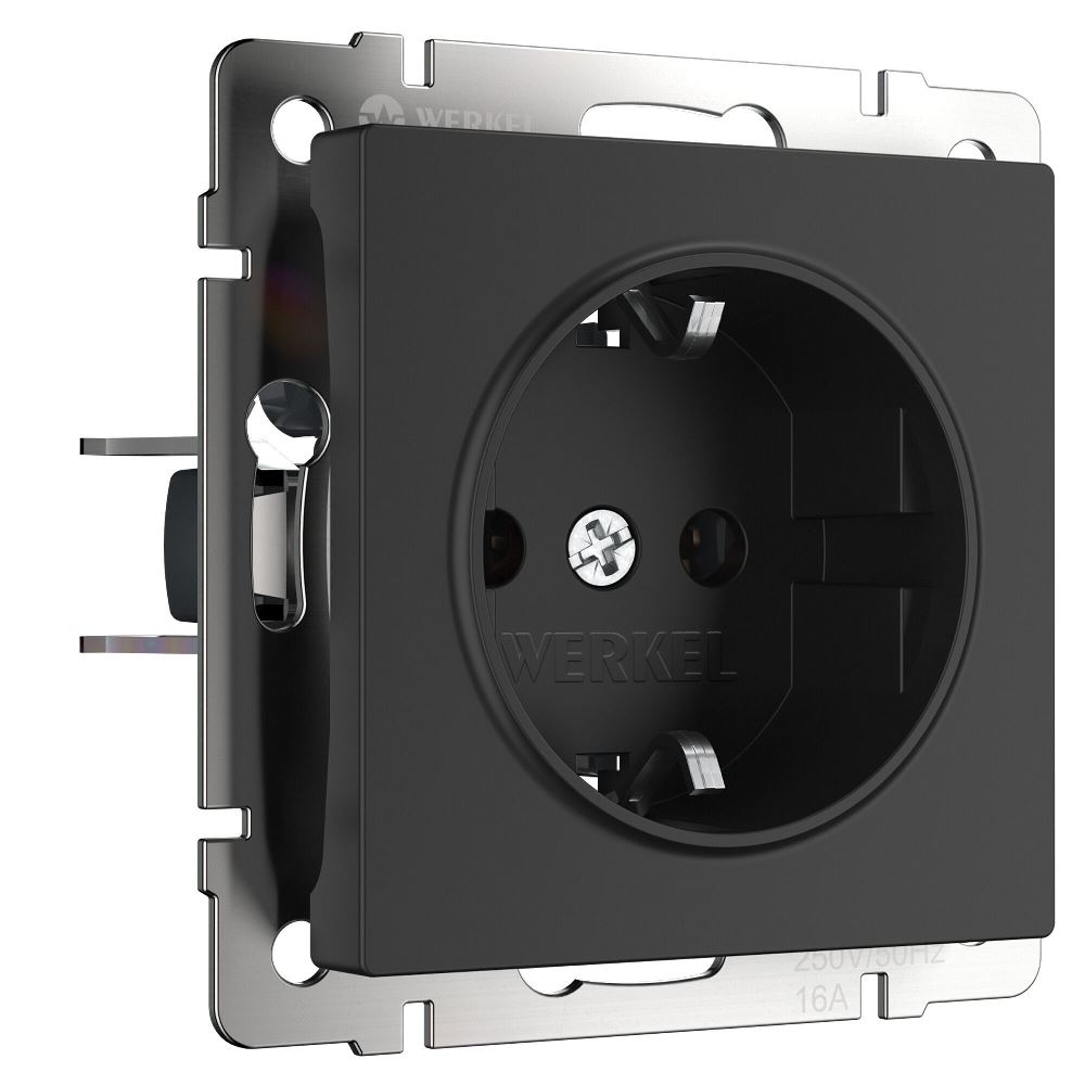 Розетка встраиваемая Werkel с заземлением, безвинтовой зажим Черный матовый W1171308