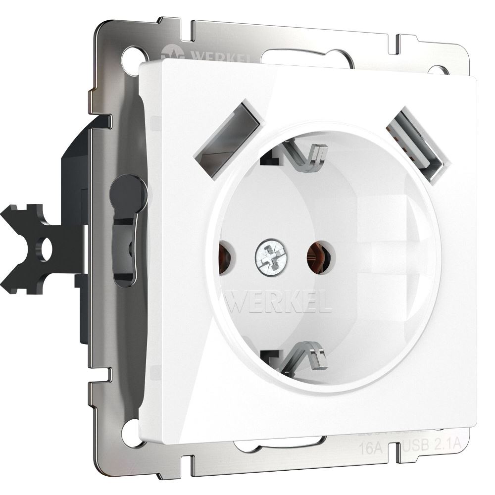 Розетка встраиваемая Werkel с заземлением, шторками и USBх2 Белый W1171501