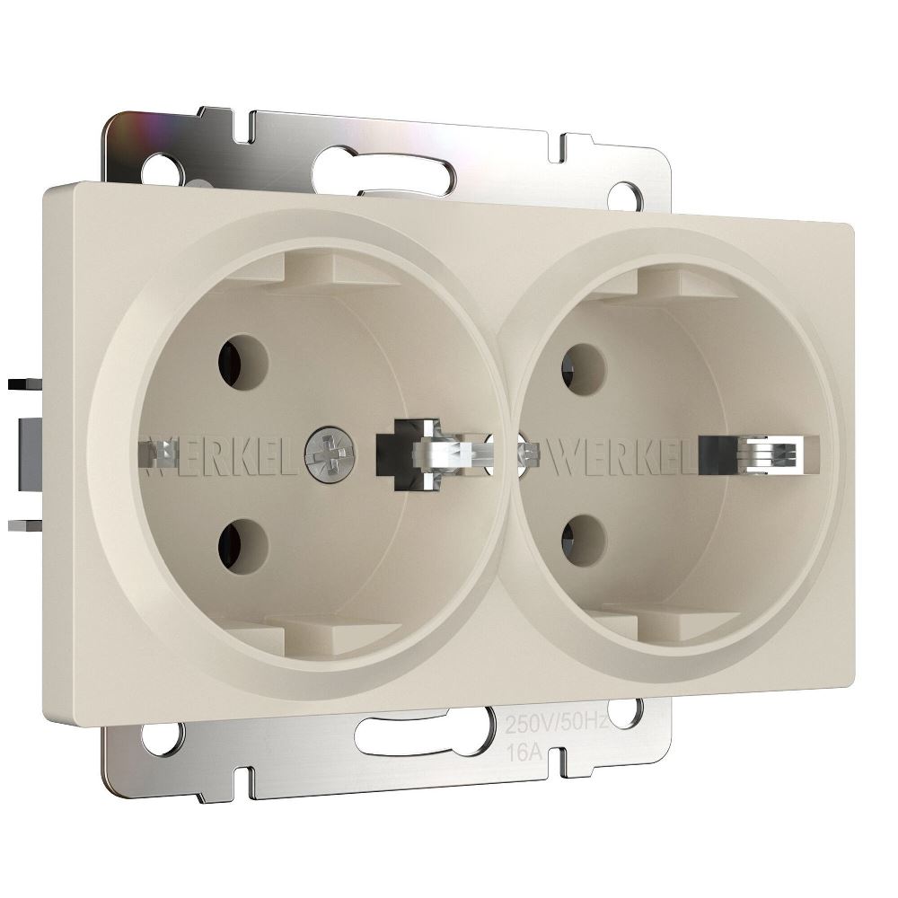 Розетка встраиваемая двойная Werkel с заземлением Айвори матовый W1172062