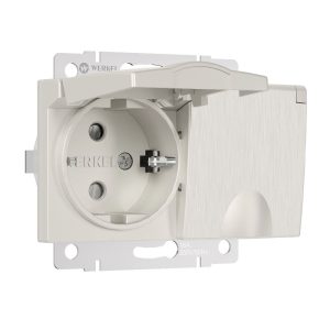 Розетка встраиваемая двойная влагозащищенная Werkel с заземлением, шторками и защитной крышкой Перламутровый рифленый W1172213