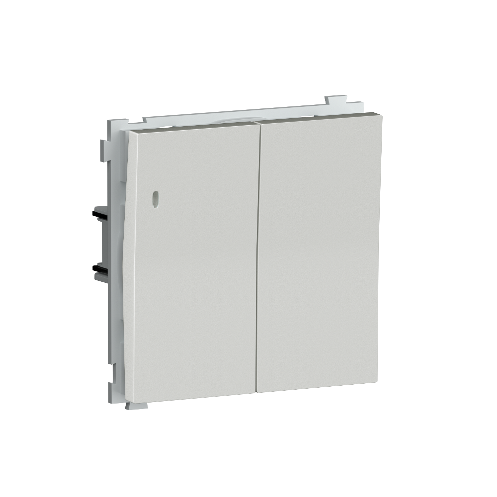 Выключатель двухклавишный встраиваемый проходной Donel R98 с подсветкой Белый глянцевый DA03108-DA28503