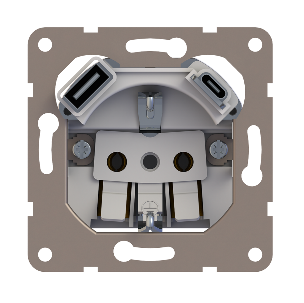 Розетка встраиваемая Donel R98 с заземлением и шторками + зарядка USB A+C 20W Коралл матовый DA15500-DA22245 — изображение 6