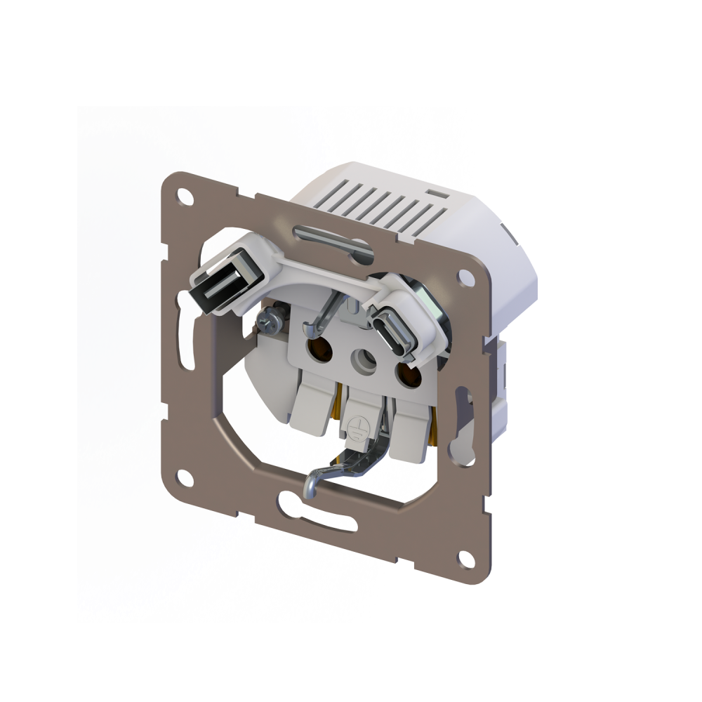 Розетка встраиваемая Donel R98 с заземлением и шторками + зарядка USB A+C 20W Коралл матовый DA15500-DA22245 — изображение 4