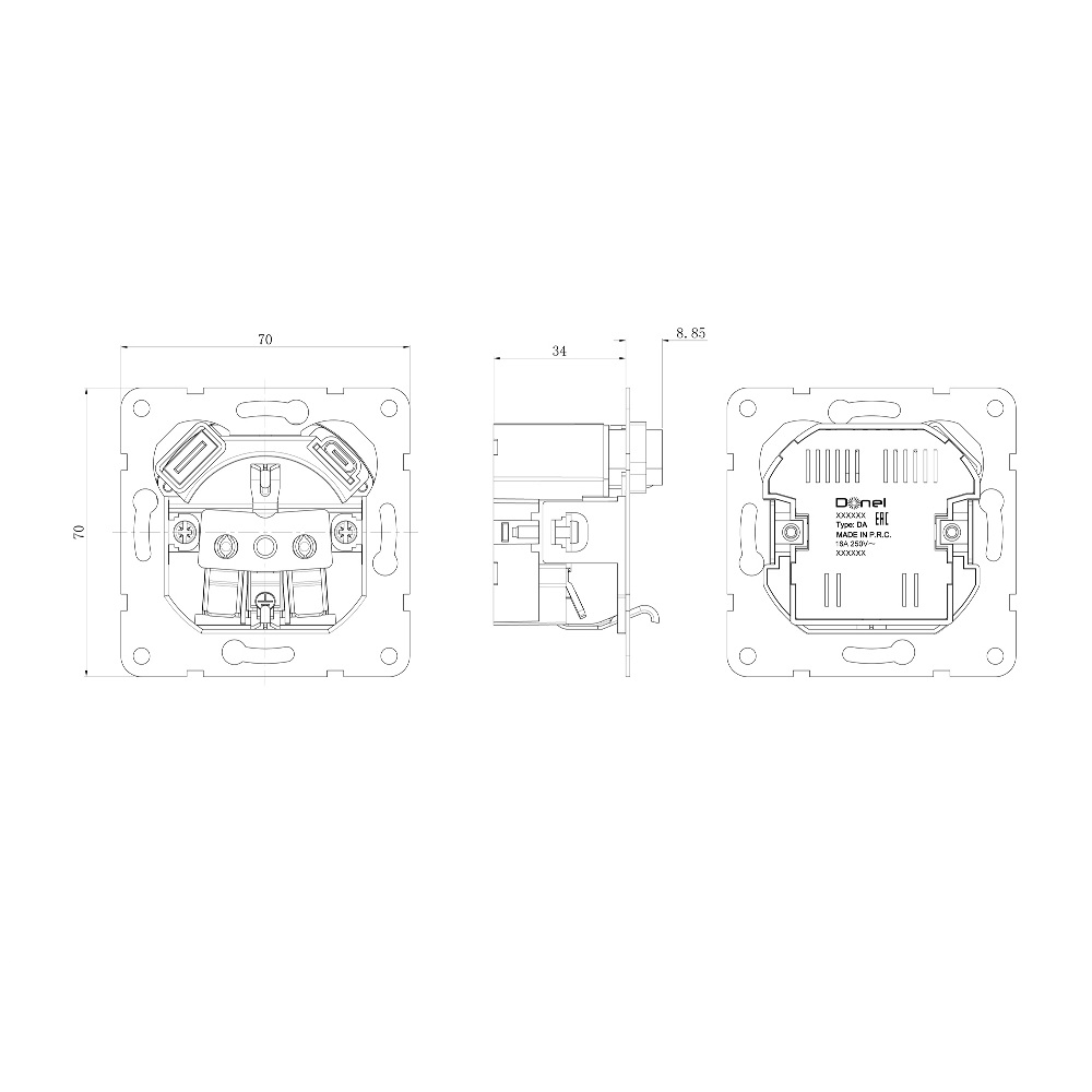 Розетка встраиваемая Donel R98 с заземлением и шторками + зарядка USB A+C 20W Коралл матовый DA15500-DA22245 — изображение 3