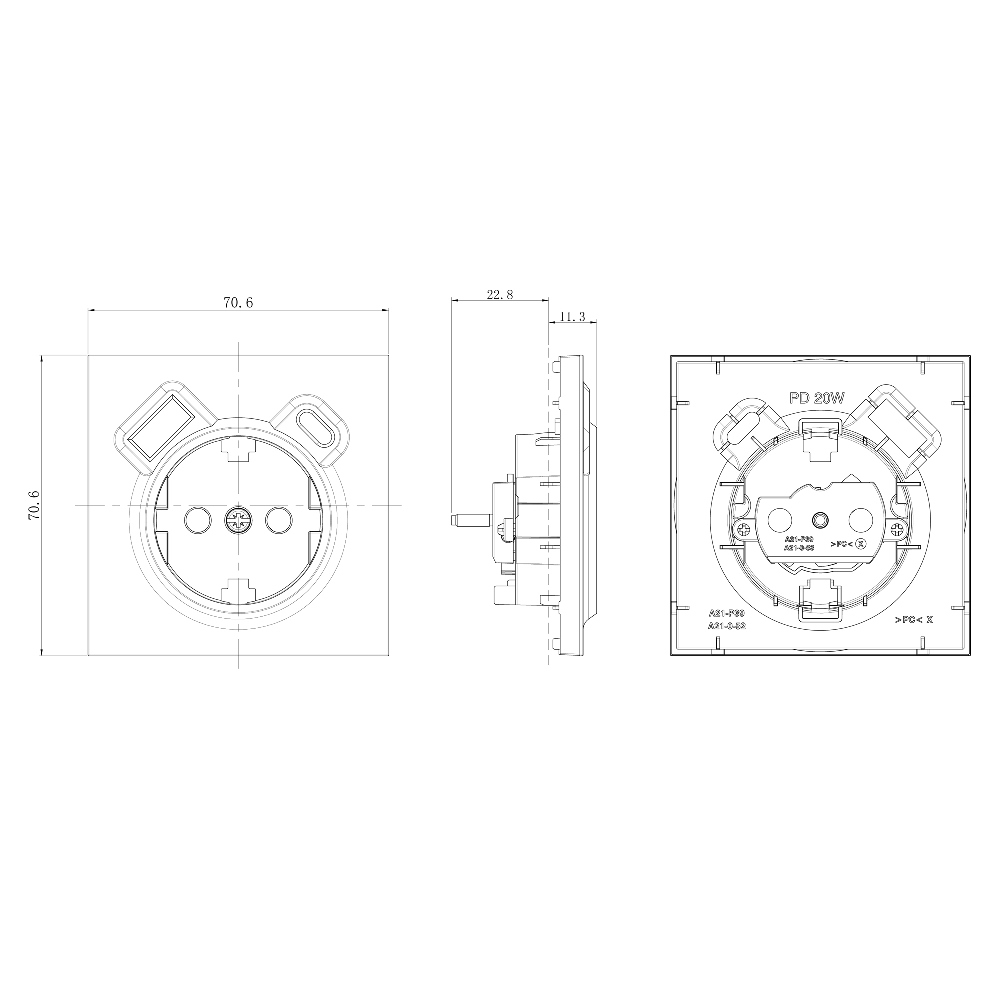 Розетка встраиваемая Donel R98 с заземлением и шторками + зарядка USB A+C 20W Коралл матовый DA15500-DA22245 — изображение 7