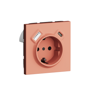 Розетка встраиваемая Donel R98 с заземлением и шторками + зарядка USB A+C 20W Коралл матовый DA15500-DA22245