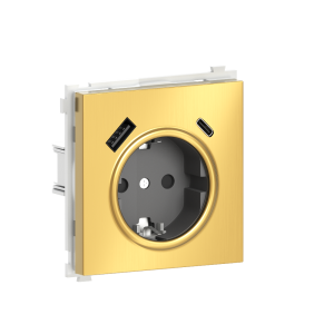 Розетка встраиваемая Donel R98 Metal с заземлением, шторками и USB тип A+C Золото матовое DA15500-DA222BR