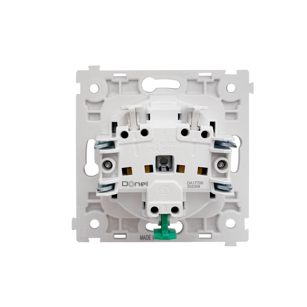 Розетка встраиваемая Donel R98 Schuko с заземлением и шторками на клеммах Белый матовый DA17700-DA22033 — изображение 5