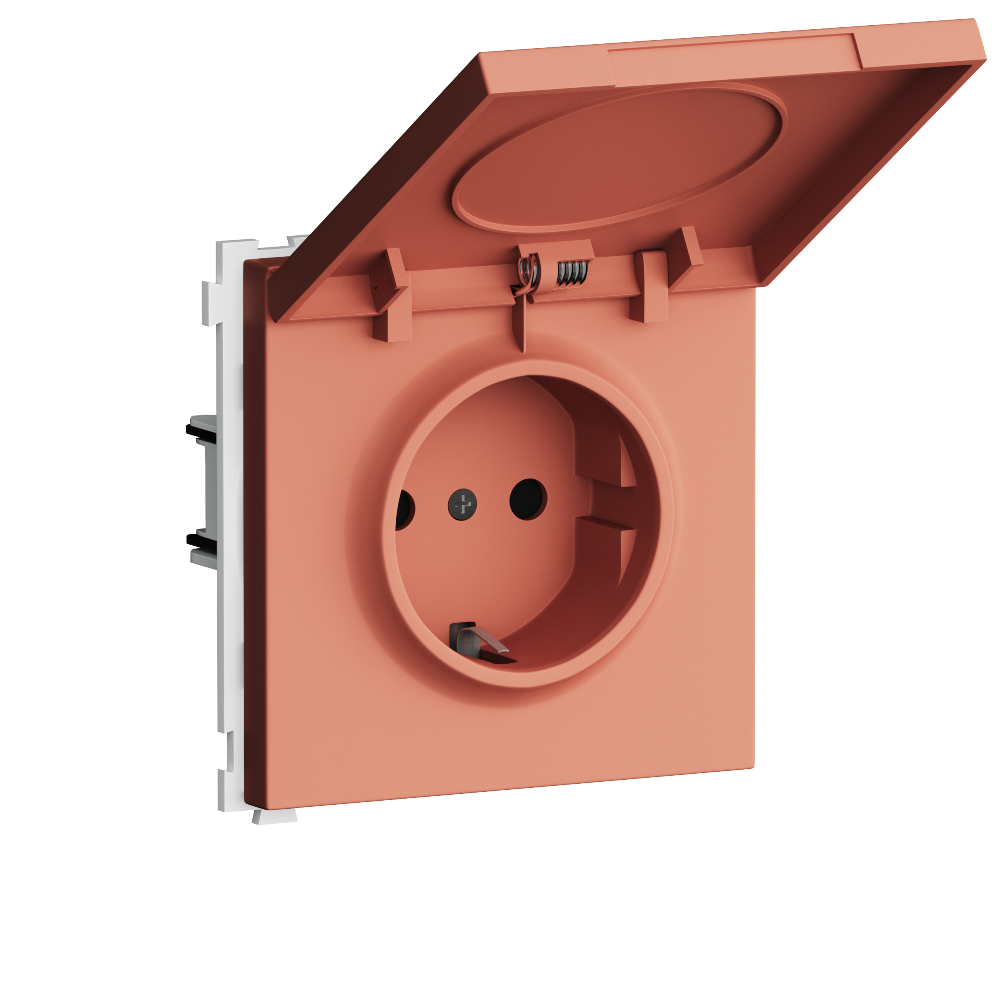 Розетка встраиваемая Donel R98 Schuko с крышкой и заземлением на винтах Коралл матовый DA18800-DA52045