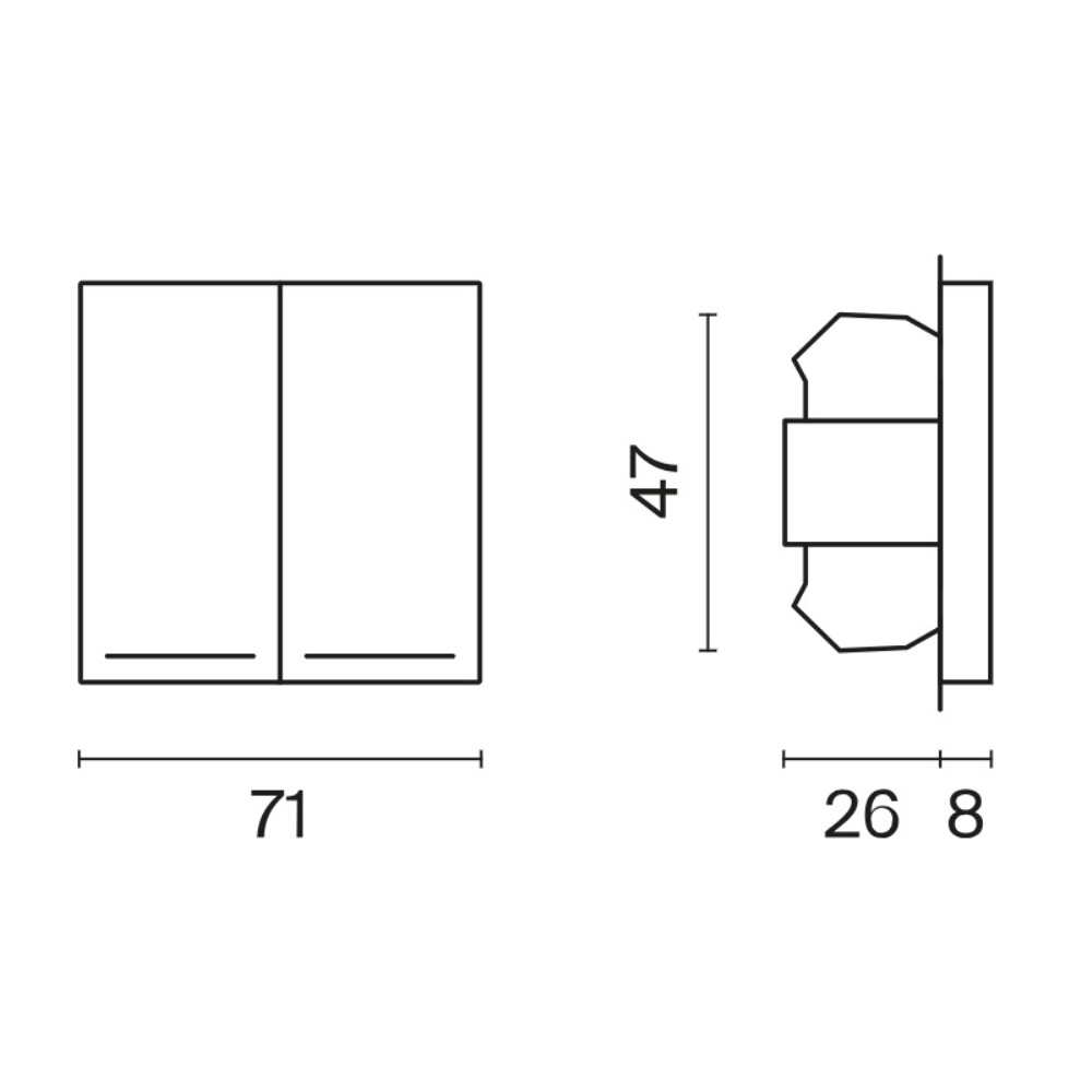 Выключатель двухклавишный встраиваемый проходной Voltum S70 с подсветкой Белый Глянцевый VLS020401 — изображение 5