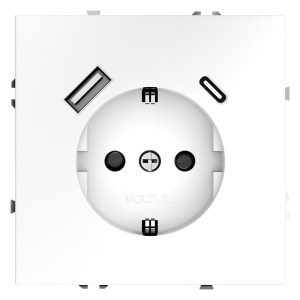 Розетка встраиваемая Voltum S70 с заземлением, шторками и USB A+C Белый матовый VLS040502