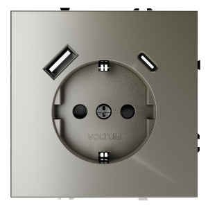 Розетка встраиваемая Voltum S70 с заземлением, шторками и USB A+C Шелк VLS040504