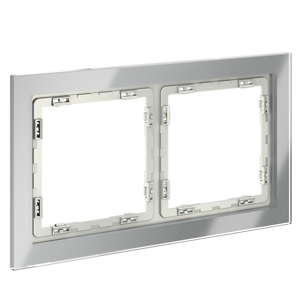 Рамка стеклянная Voltum S70 на 2 поста Сталь глянцевая VLS110205 — изображение 2